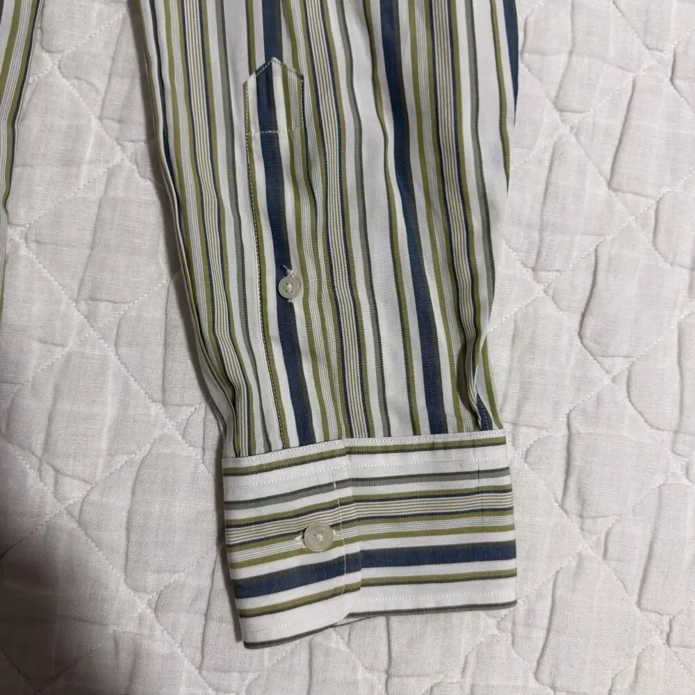 J.Crew L White Multicolor Striped Button Up Shirt Preppy Coastal